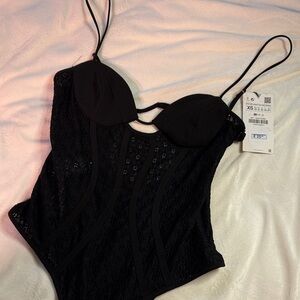 Zara Women’s Black Sexy Lace Bodysuit XS